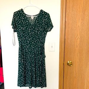 Green floral wrap-style dress